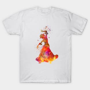 Gypsy woman dancing flamenco dancer silhouette in watercolor T-Shirt